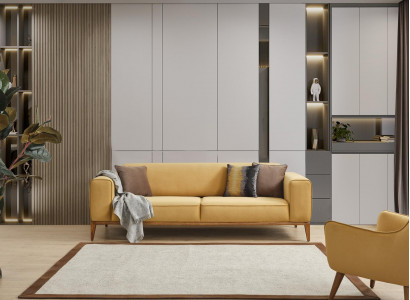 Dreisitzer Sofa 3 Sitzer Sofas Stoff Gelb Wohnzimmer Luxus Modern Sitz